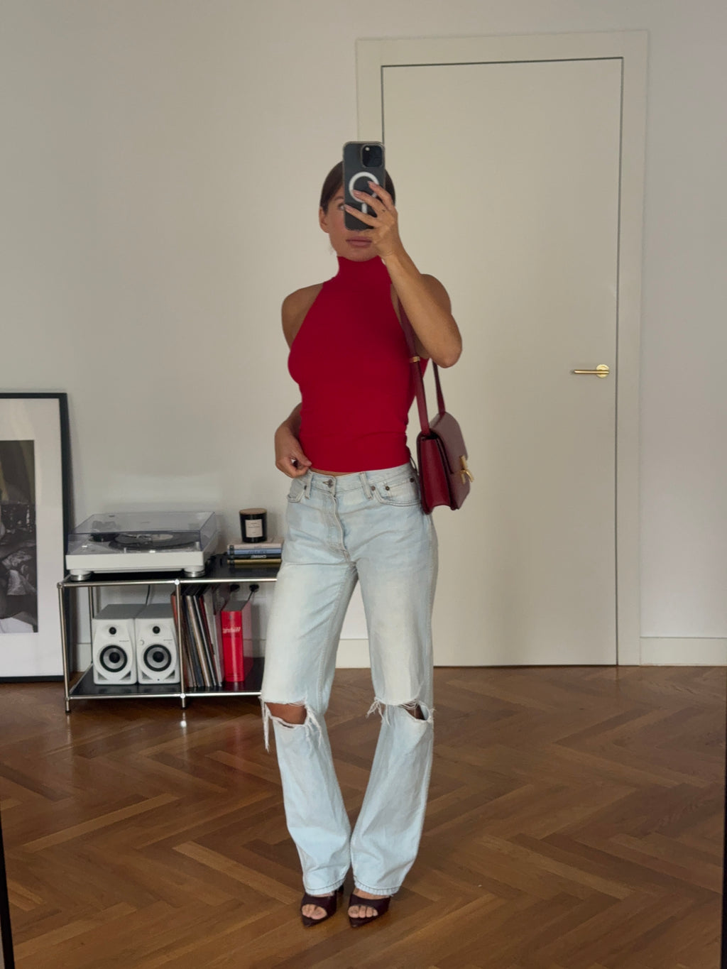 Turtleneck Knit Top Raspberry Red