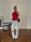 Turtleneck Knit Top Raspberry Red