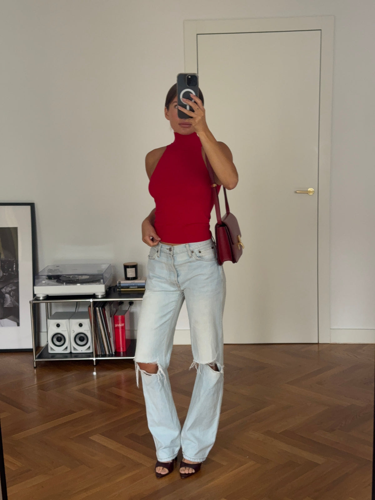 Turtleneck Knit Top Raspberry Red
