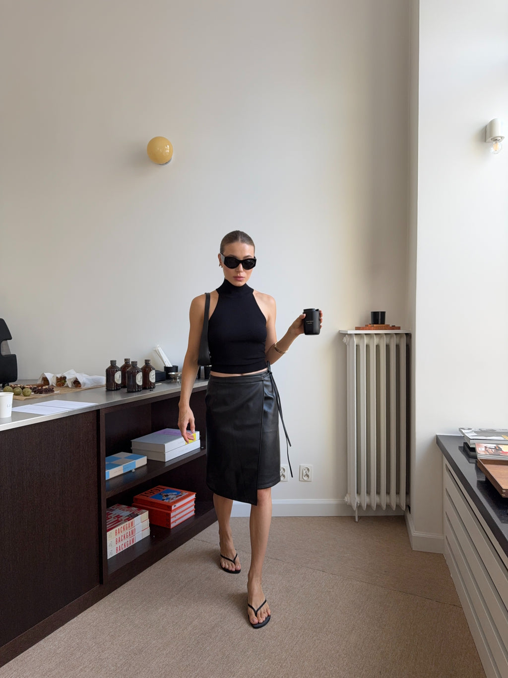 Wrap faux leather skirt