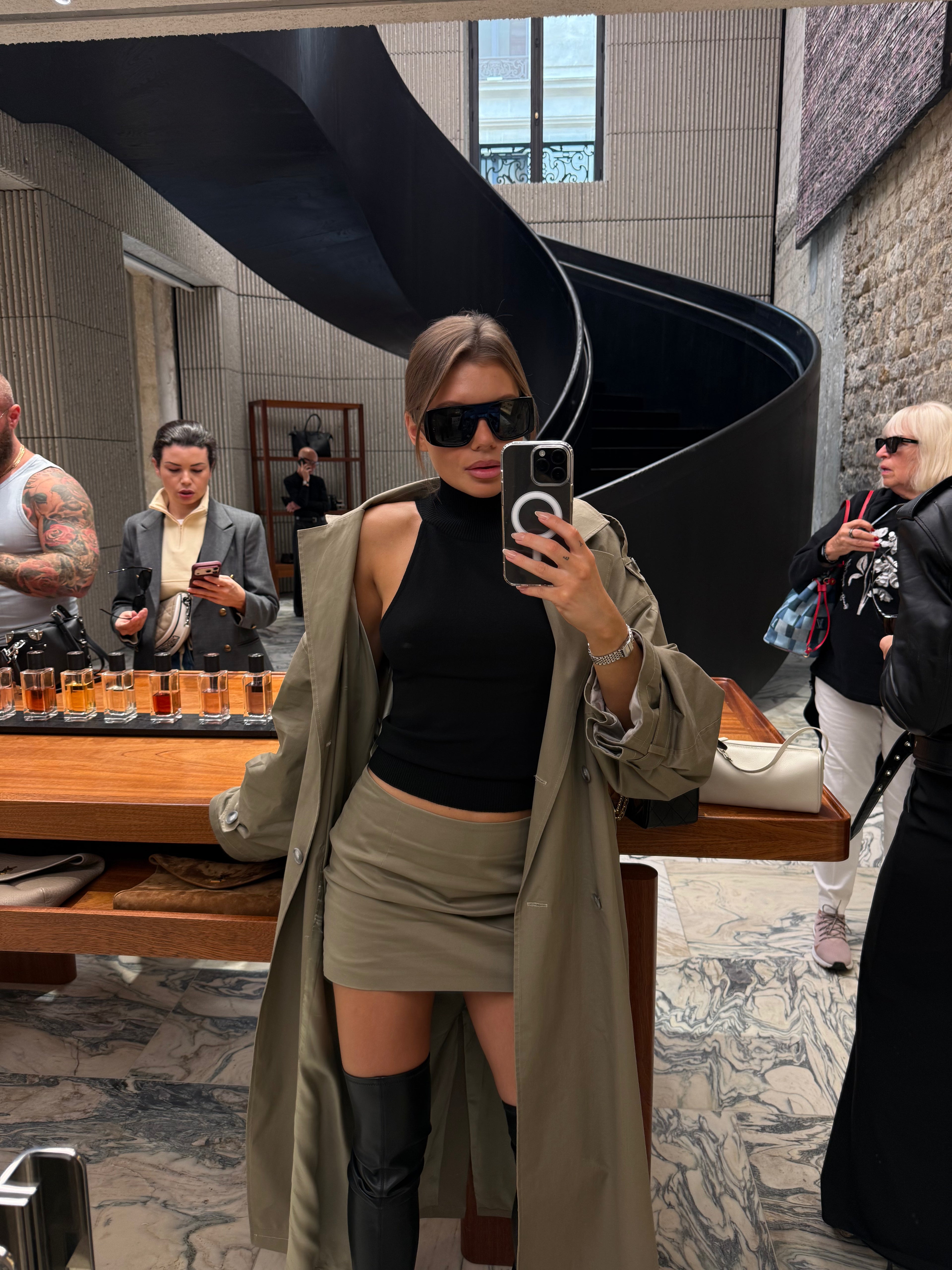 Khaki low rise mini skirt