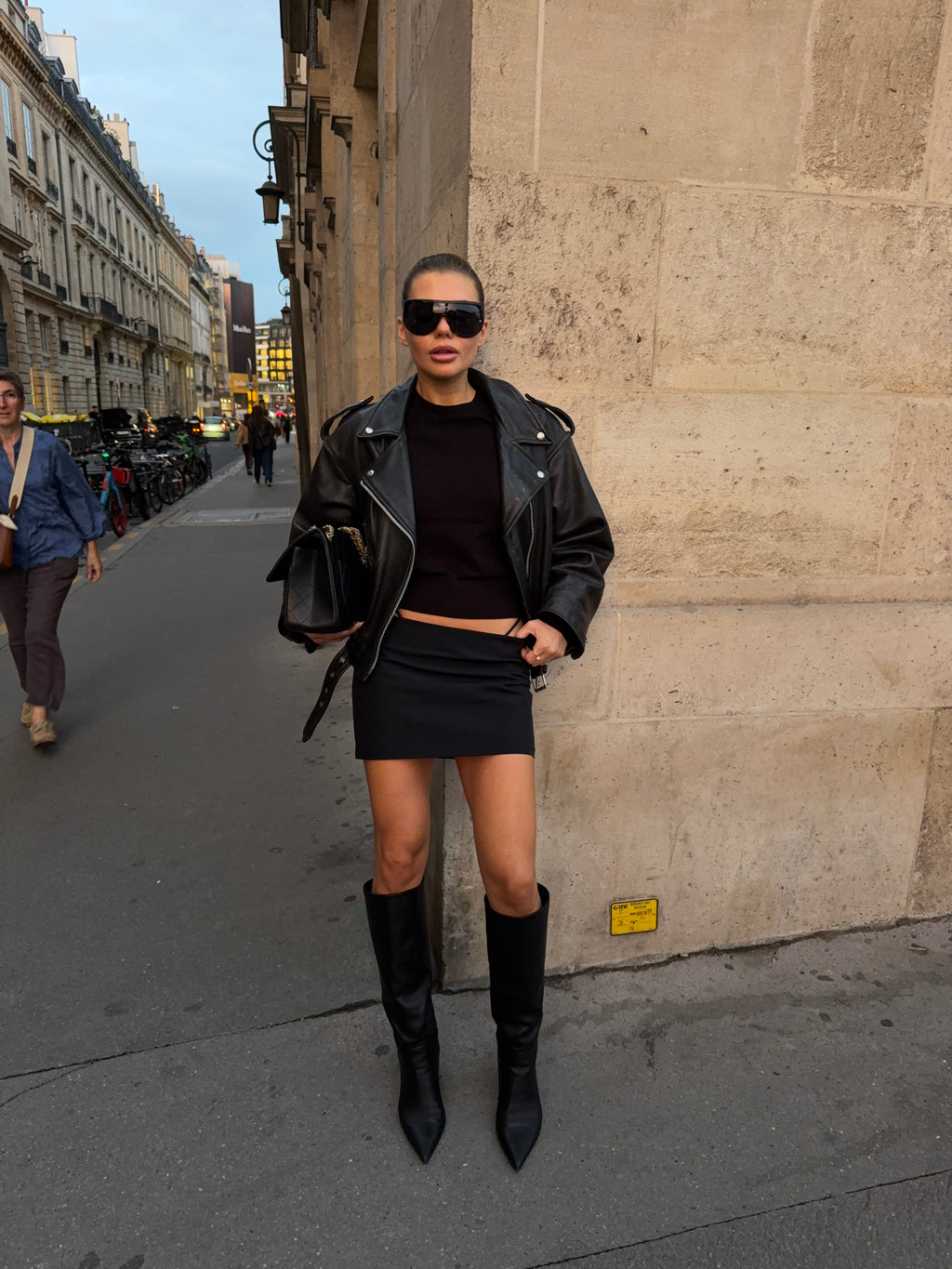 Black low rise mini skirt